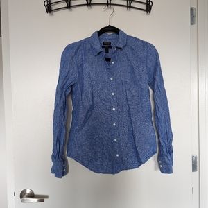 J. Crew Blue Irish Linen Perfect Shirt, Size 2